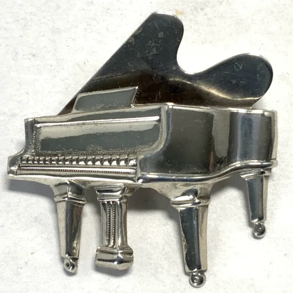 Beau Sterling Silver 925 Grand Piano Brooch Pin 125 Music Dimensional Signed 35$